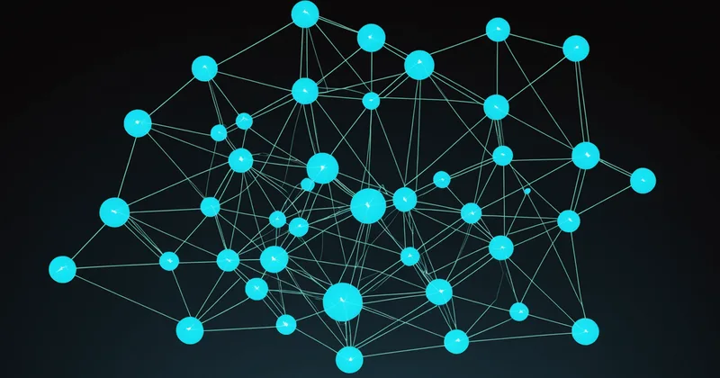 Abstract directed repository context graph with layered node depth on dark background