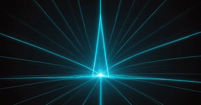 Abstract product launch visualization with glowing pylon chevron shape on dark background