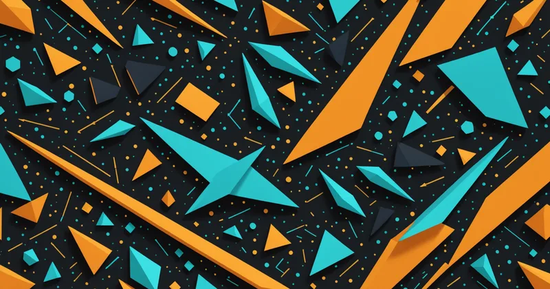 Abstract before-and-after module migration visualization, old amber shapes transforming to clean cyan shapes