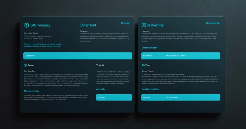 Abstract pull request document with structured content sections glowing on dark background