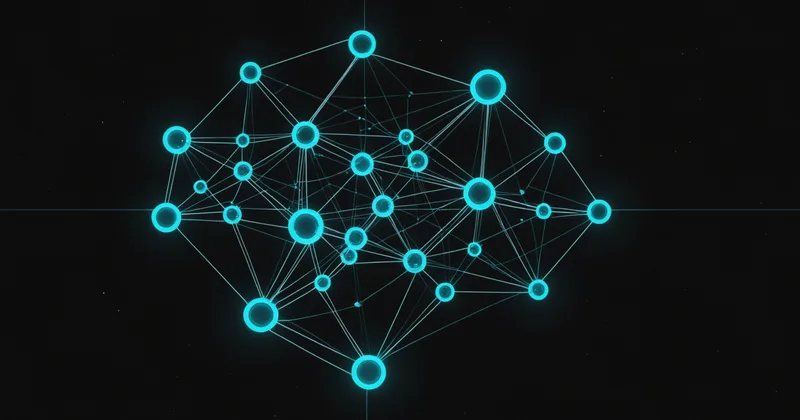 Abstract origin story visualization with a lone glowing node starting a network on dark background